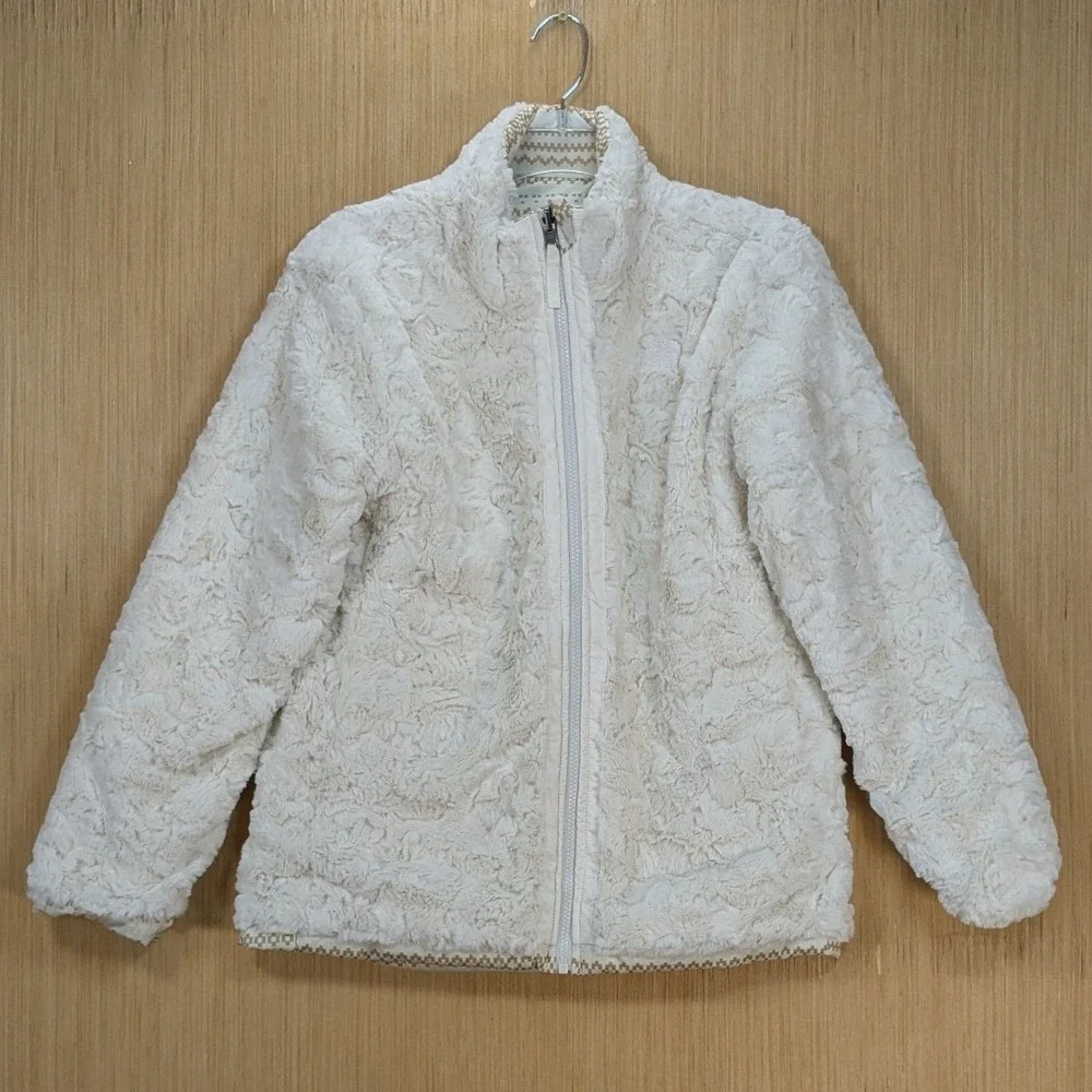 The North Face Girls XL‎ 18 Reversible Mossbud Swirl Jacket Tan White Fair Isle
